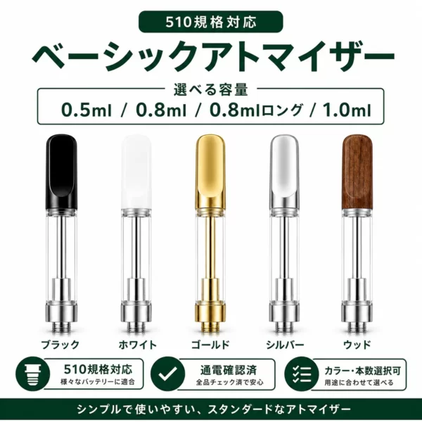 510アトマイザー ベーシック カートリッジ｜容量／カラー／本数選択可・通電確認済み