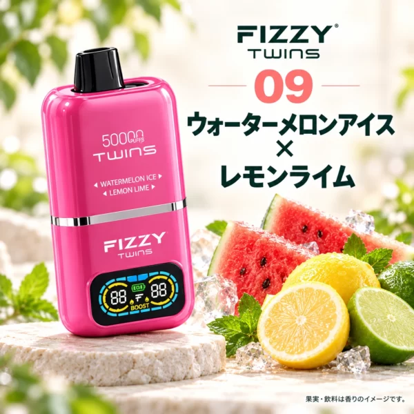 FIZZY TWINS 使い切りベイプ｜2フレーバー切替・ニコチン0mg<span> - </span>ウォーターメロンアイス × レモンライム
